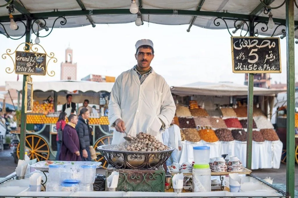 Boiled snails stand at the Jemaa el-Fnaa square, Morrocoo